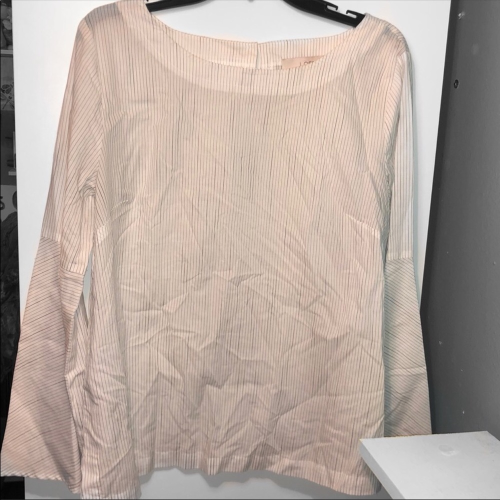 LOFT Pinstripe Bell Sleeve Top - Picture 2 of 5